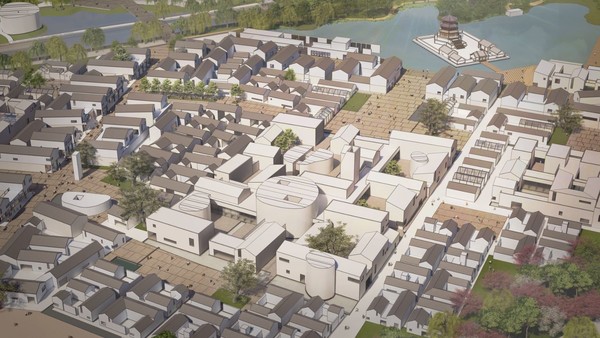 원보도 섬의 주요 건물인 연화박물관과 문화재인 문창각을 배치한 모습. (자료 제공=주.종합건축사사무소 이로재)