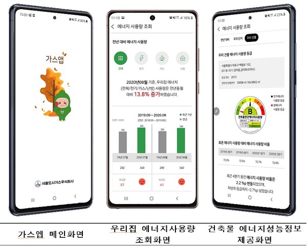 그린투게더 연계 가스앱 화면 예시