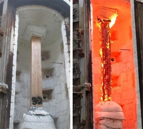 구조용 집성재의 내화시험 (사진=국립산림과학원)