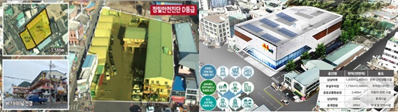 청도공용터미널의 현재 모습(왼쪽)과 청도군 인정사업 계획도(오른쪽) 