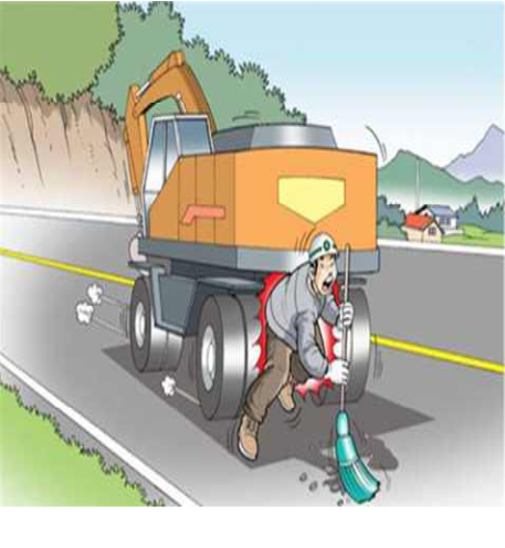 굴삭기 후면 추돌 사고를 재연한 삽화