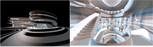 두 번째 섹션에서 게임 ‘배틀그라운드(PUBG: Battlegrounds)’를 위해 ZHA가 디자인한 메디컬 센터. ©Zaha Hadid Architects _에란겔(Erangel) 맵에 위치한 이 메디컬 센터는 로봇 수술, 노화 방지와 장수를 위한 연구, 회복과 예방 및 진단 의학을 위한 3개의 연동 건물로 설계되었다. 배틀그라운드의 메디컬 센터 디자인은 사이버 공간 및 메타버스에 대한 ZHA의 오랜 관심을 반영하고 있으며, 병원의 미래와 역할에 대해 생각해 보게 한다.