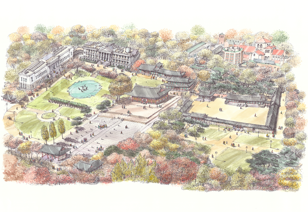 '덕수궁 조감', 종이에 채색, 84.1x118.9cm, 2022 ©임진우/ 자료=배재학당역사박물관 