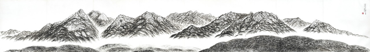 지축동에서 본 북한산 전경(78×540cm·한지 수묵). (그림=김석환 건축사)