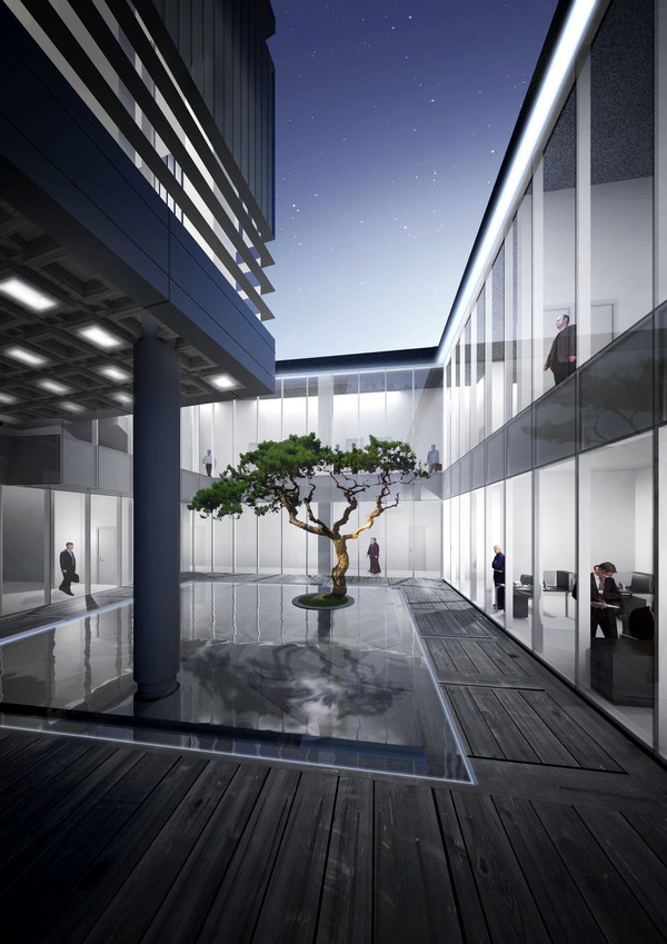 브루나이 한국대사관 중정 야경(자료=주.행림종합건축사사무소)