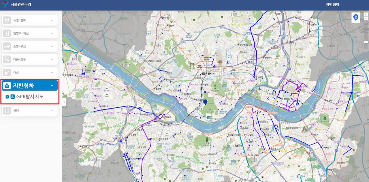 GPR탐사지도 화면 전체 이미지(자료=서울특별시)