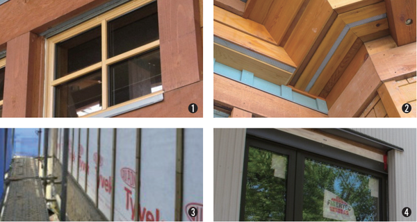 ➊ 통기를 위한 디테일 1. ➋ 통기를 위한 디테일 2. ➌ 수직 레인스크린 시공 모습. ➍ 창호주변 통기구 시공 모습.	(자료=주. 에이디모베  건축사사무소)